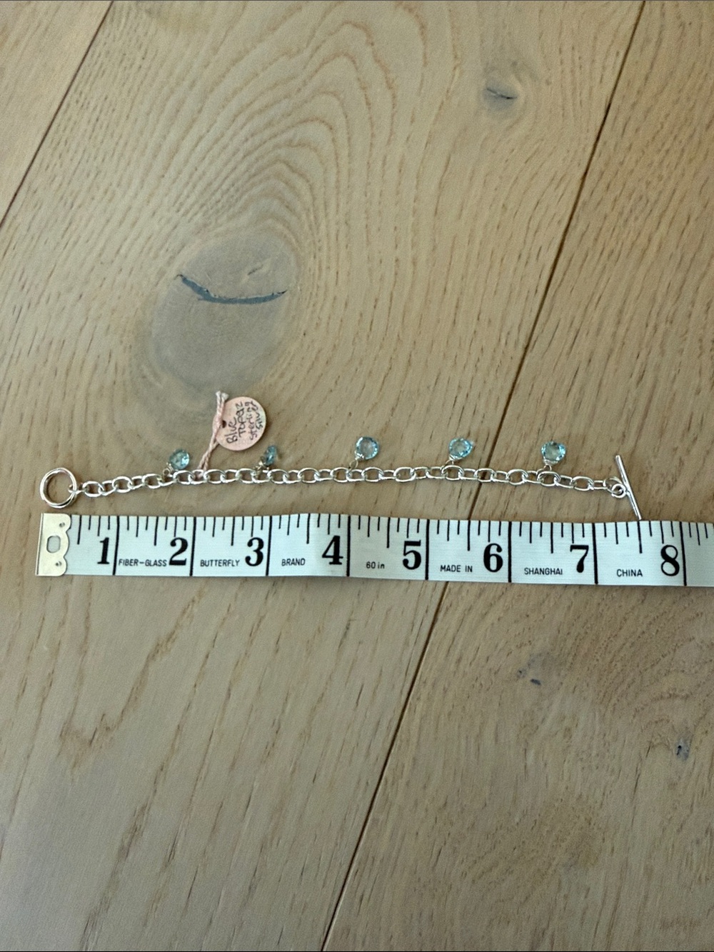 Natural blue topaz and sterling silver toggle bracelet